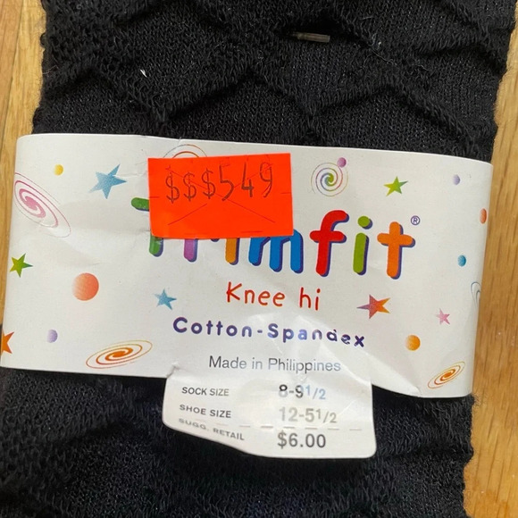 4/$25 Trimfit Black Textured Knee High Socks Girls Size 8-9.5 New With Tags - Picture 3 of 4